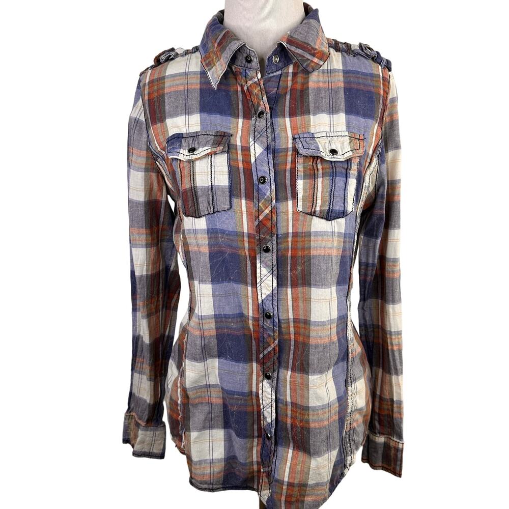 BKE Buckle Eased Fit Plaid Snap Button Long Sleeve Shirt Size Small